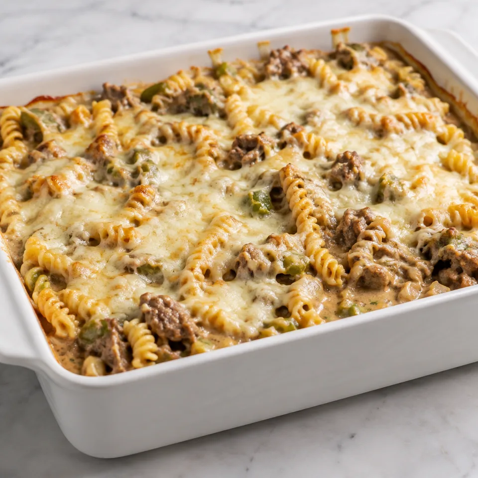 Philly Cheesesteak Casserole with Shaved Steak — serving inspiration