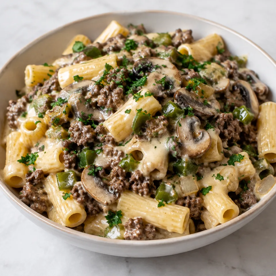Philly Cheesesteak Pasta — serving inspiration