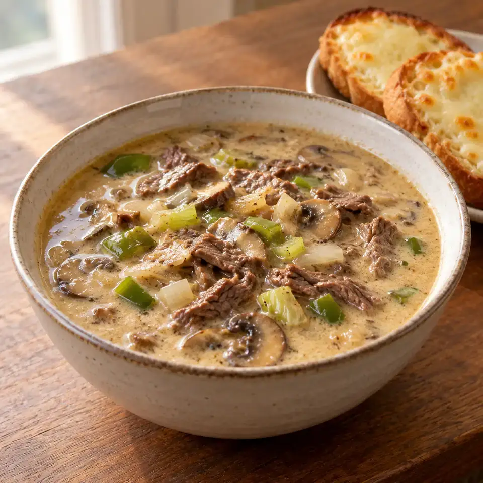 Philly Cheesesteak Soup — serving inspiration
