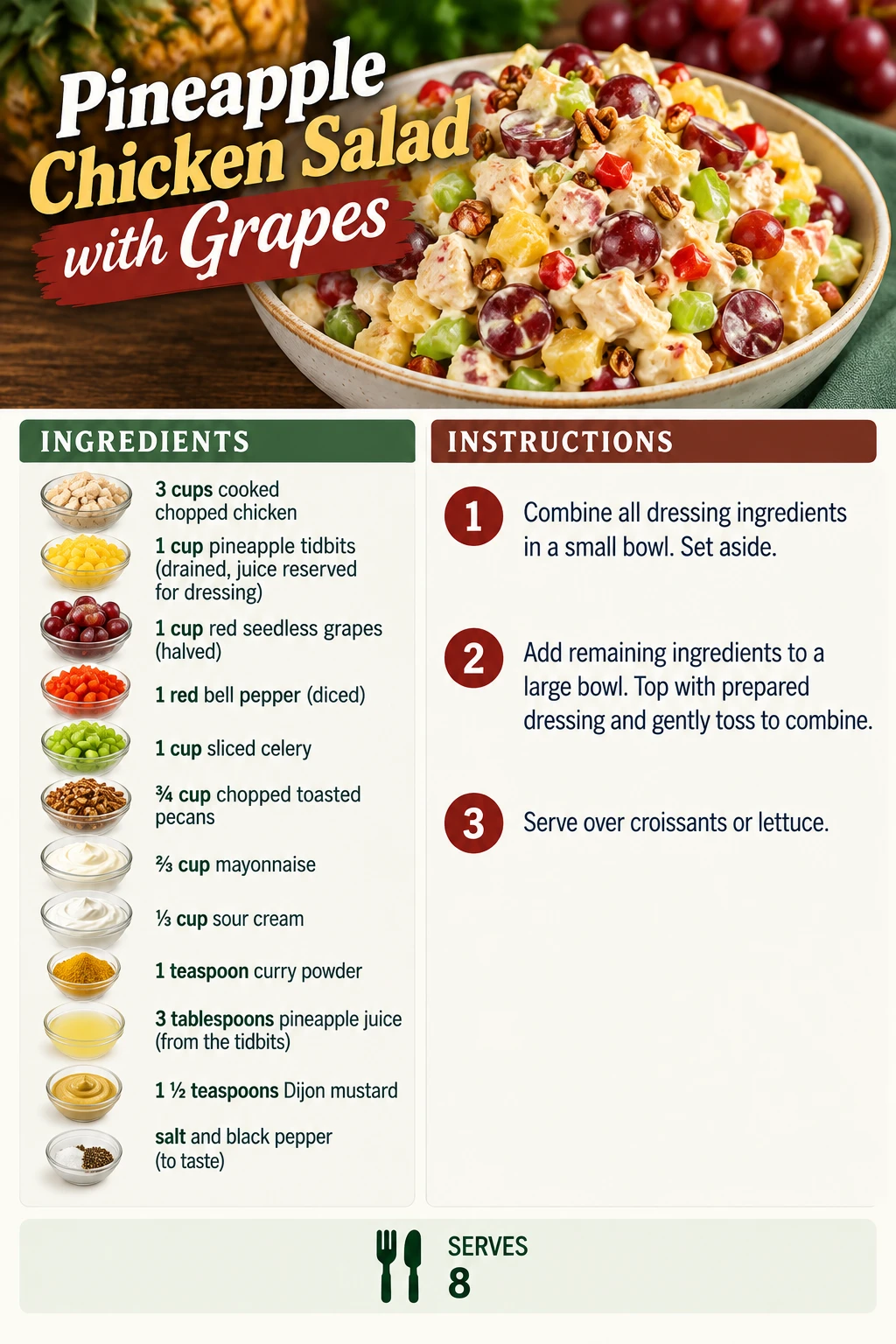 Saved Pineapple Chicken Salad with Grapes recipe card; accessible ingredients and instructions are listed above.