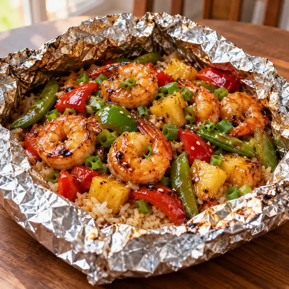Pineapple Teriyaki Shrimp Foil Packets — serving inspiration