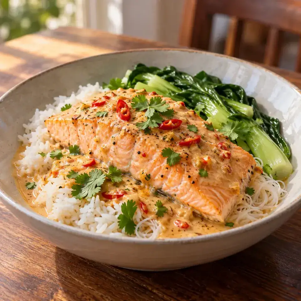 Poached Salmon in Coconut Lime Sauce — serving inspiration