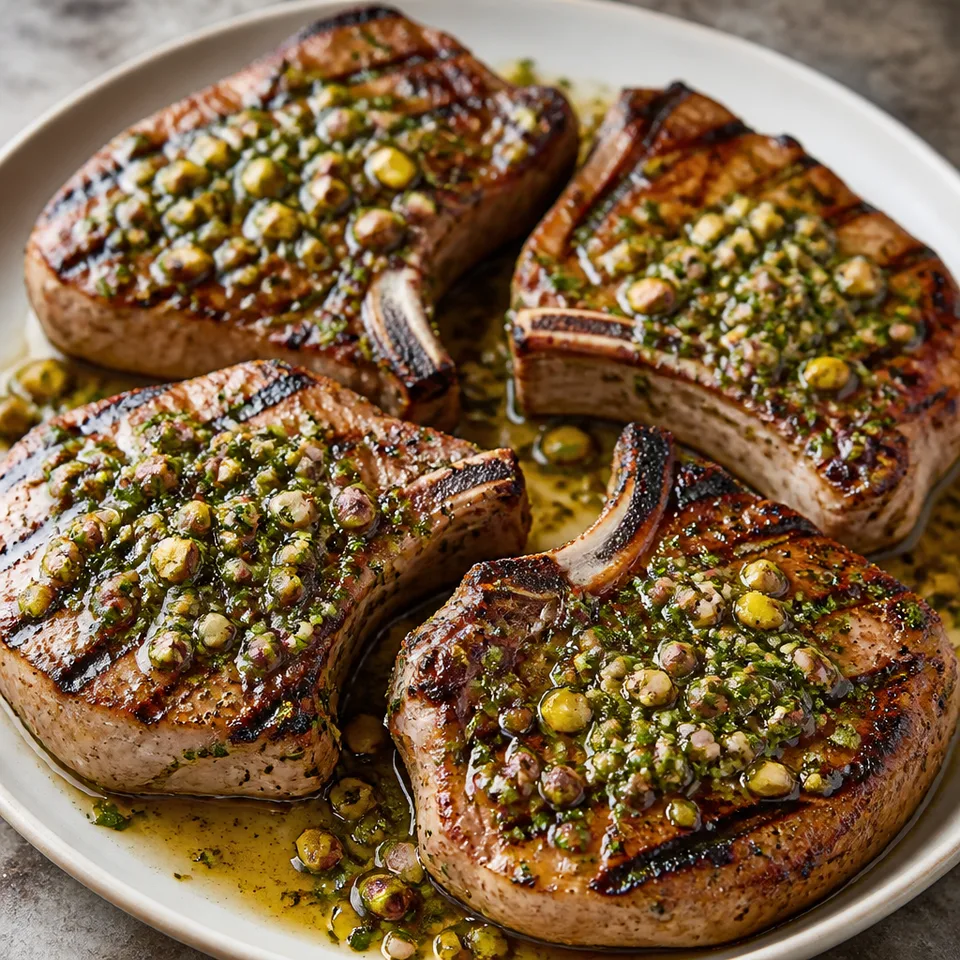 Pork Chops with Pistachio Salmuera — serving inspiration
