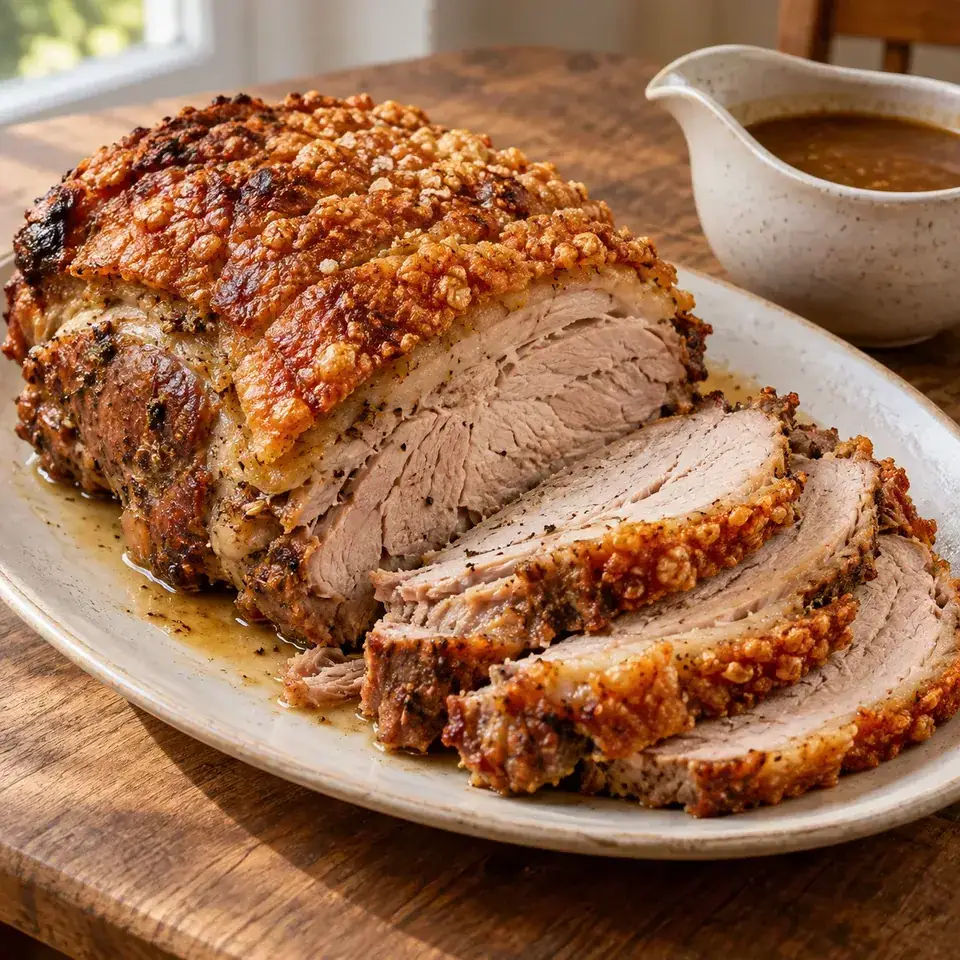 Pork Roast with Crispy Pork Crackling — serving inspiration