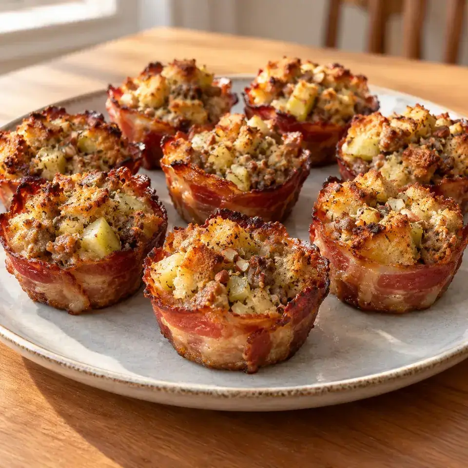 Pork Sausage Apple Stuffing in Pancetta Cups (Muffin Tin) — serving inspiration