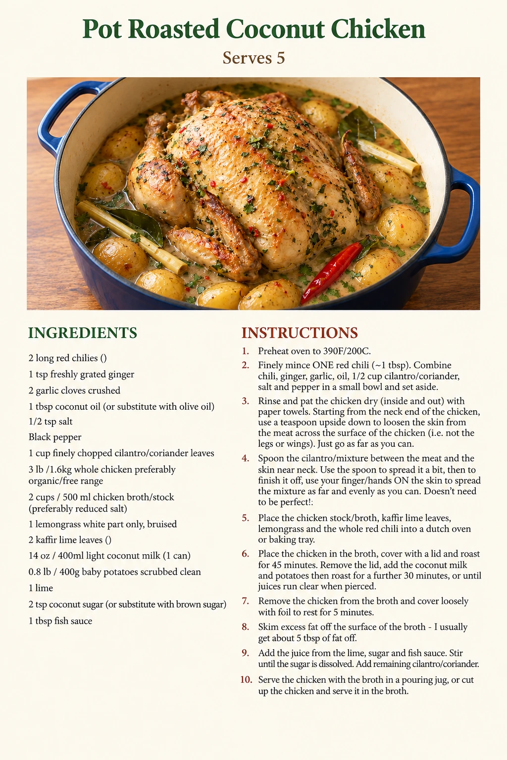 Saved Pot Roasted Coconut Chicken recipe card; accessible ingredients and instructions are listed above.