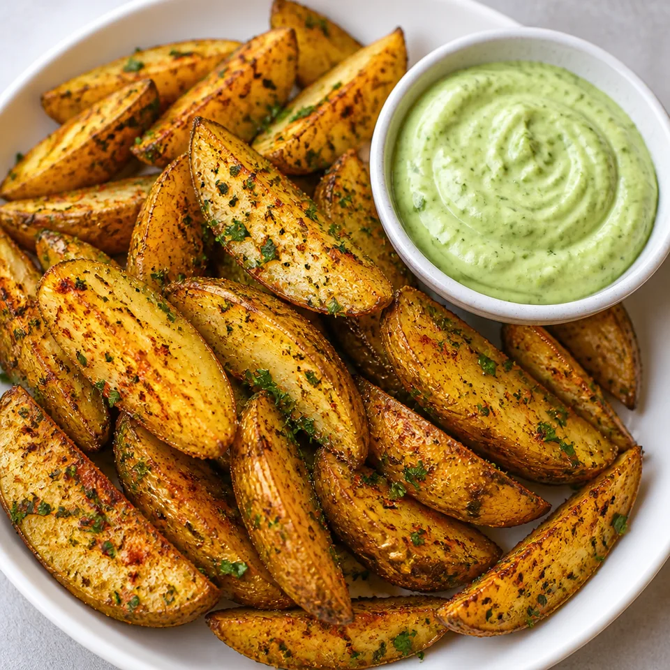 Potato Wedges with Basil Sauce — serving inspiration