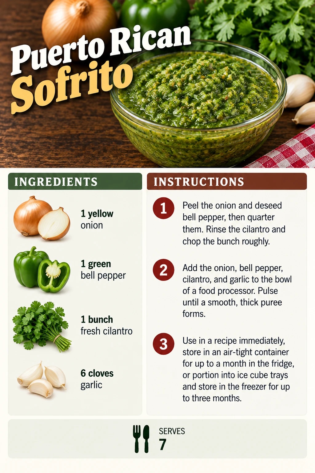 Saved Puerto Rican Sofrito recipe card; accessible ingredients and instructions are listed above.