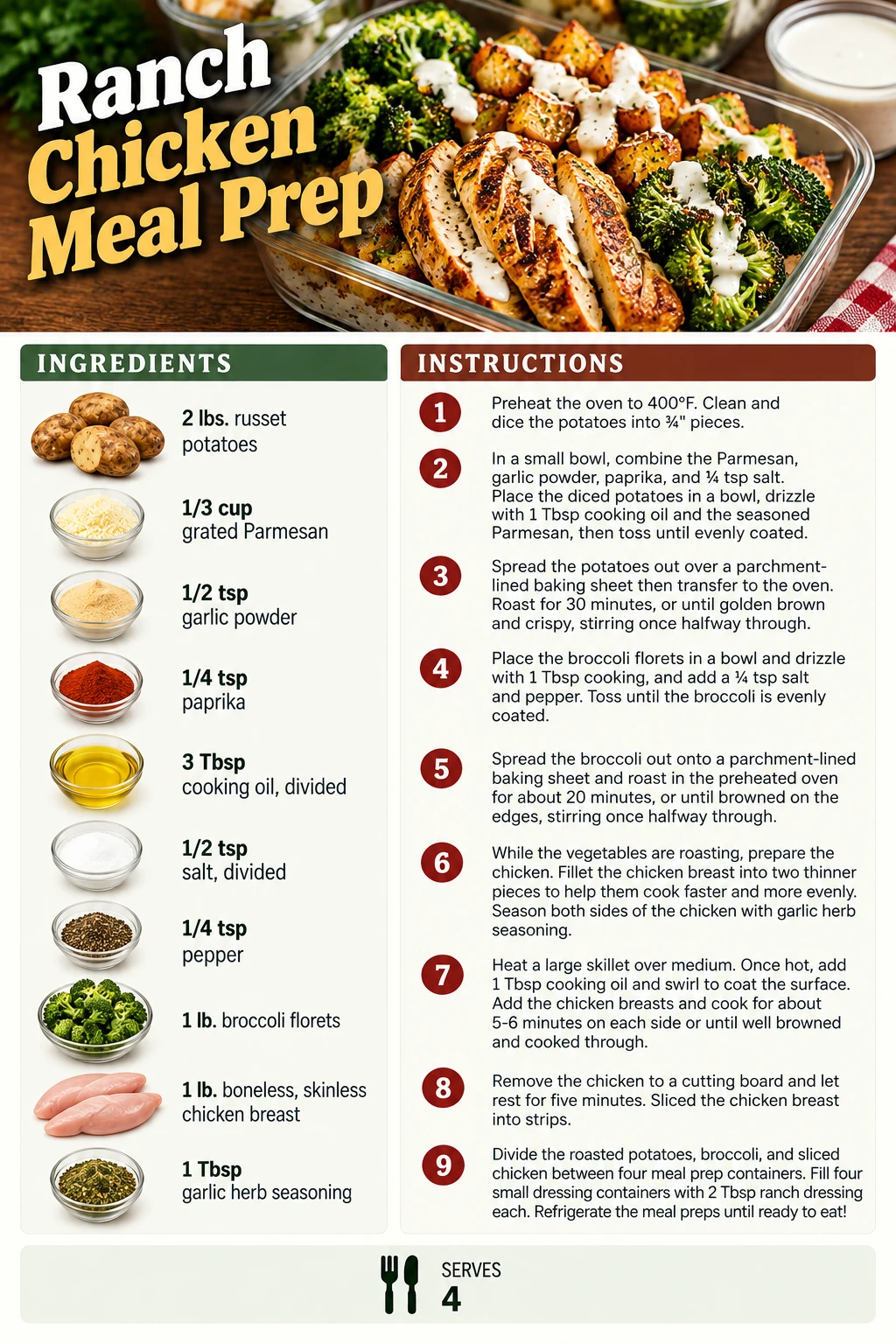 Saved Ranch Chicken Meal Prep recipe card; accessible ingredients and instructions are listed above.