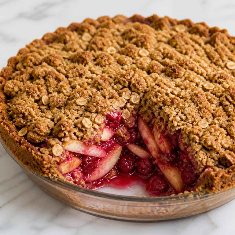 Raspberry Apple Pie with Oatmeal Cookie Crumble — serving inspiration