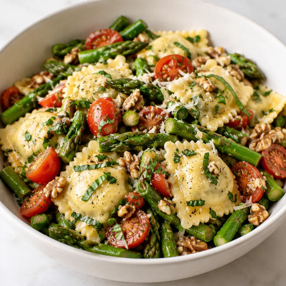 Ravioli with Tomatoes Asparagus Garlic and Herbs — serving inspiration