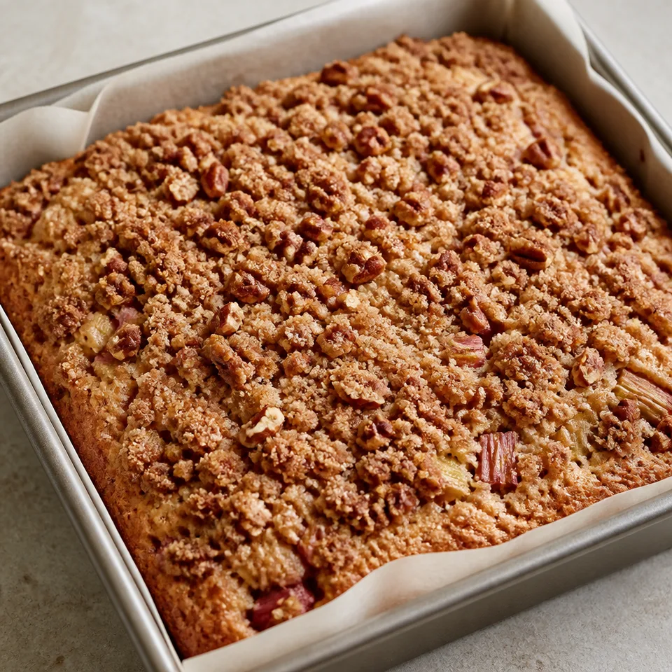 Rhubarb Coffee Cake with Nutmeg & Pecan Streusel — serving inspiration