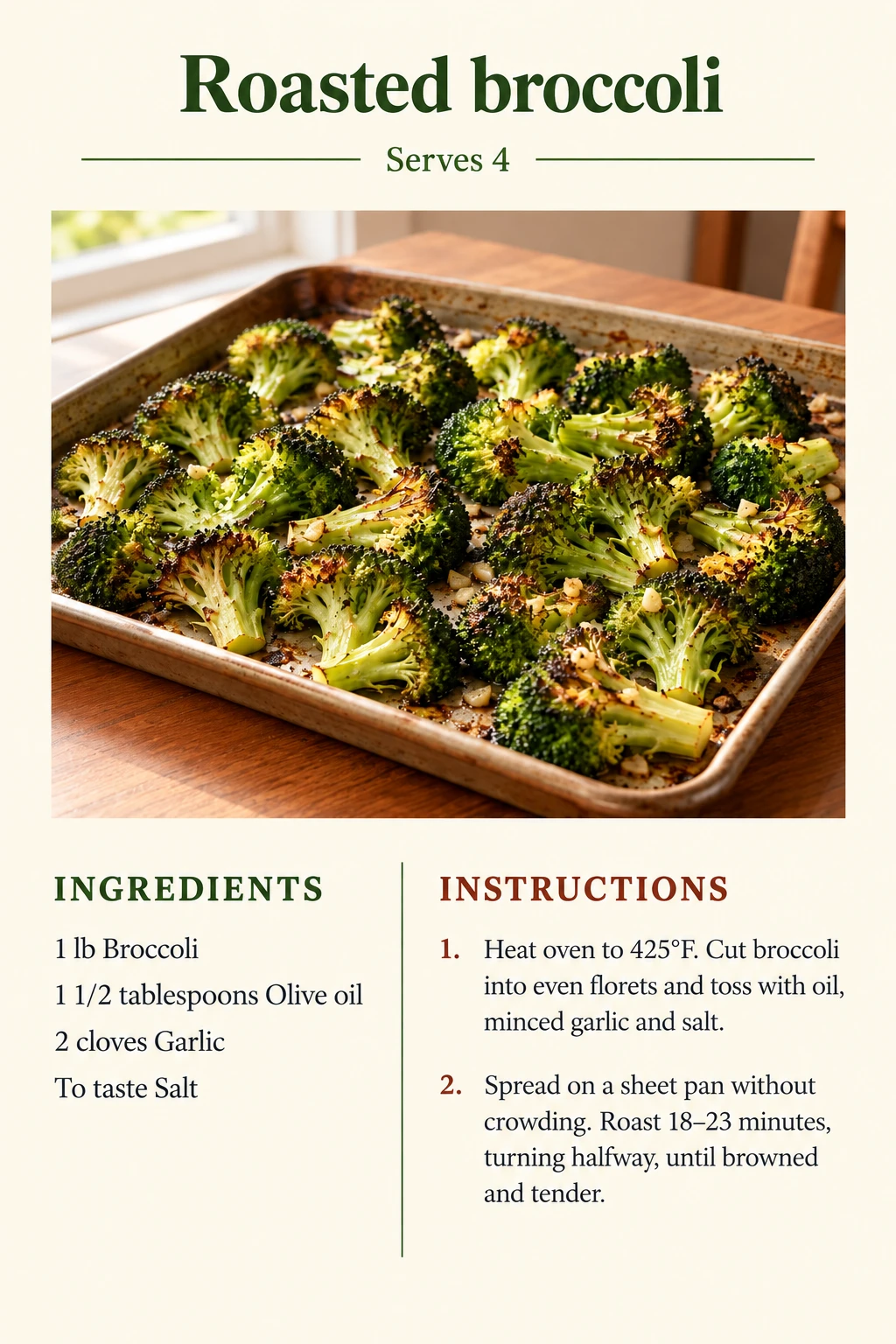 Saved Roasted broccoli recipe card; accessible ingredients and instructions are listed above.