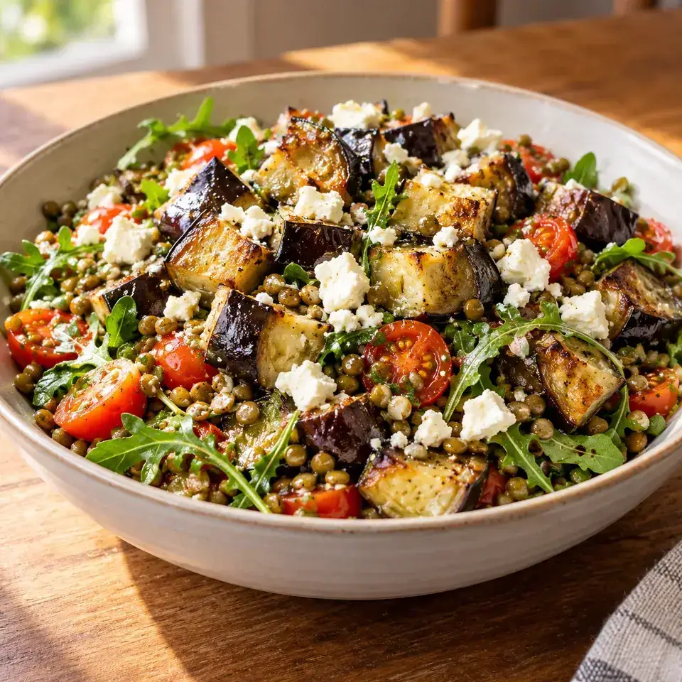 Roasted Eggplant Lentil Salad (Aubergine Salad) — serving inspiration