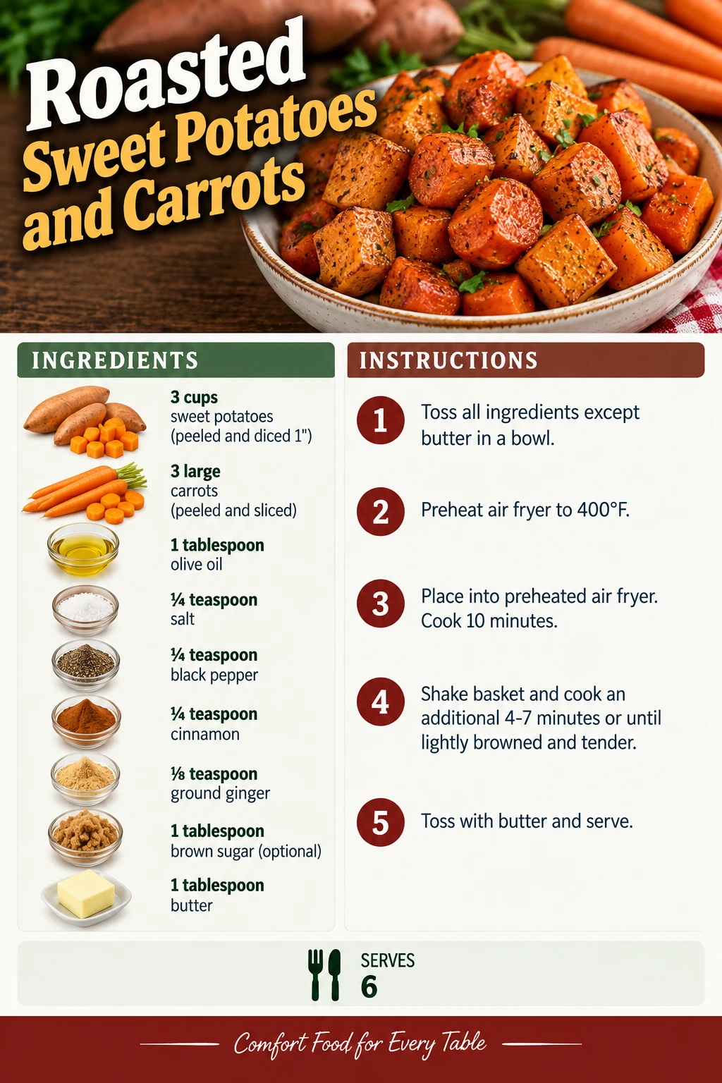 Saved Roasted Sweet Potatoes and Carrots recipe card; accessible ingredients and instructions are listed above.