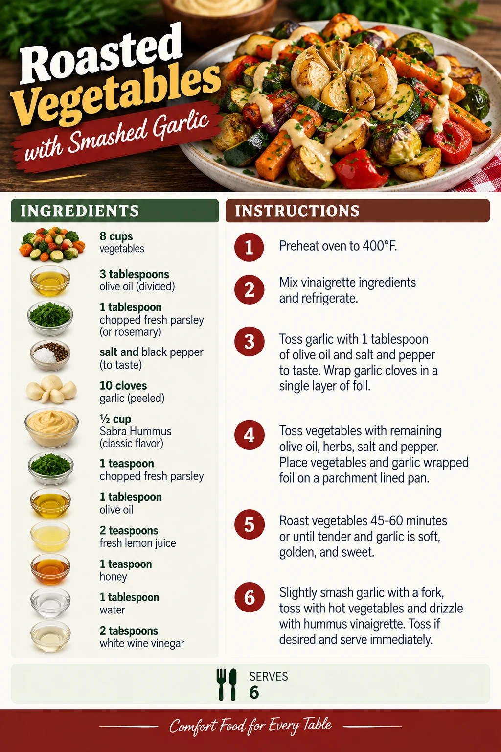 Saved Roasted Vegetables with Smashed Garlic recipe card; accessible ingredients and instructions are listed above.