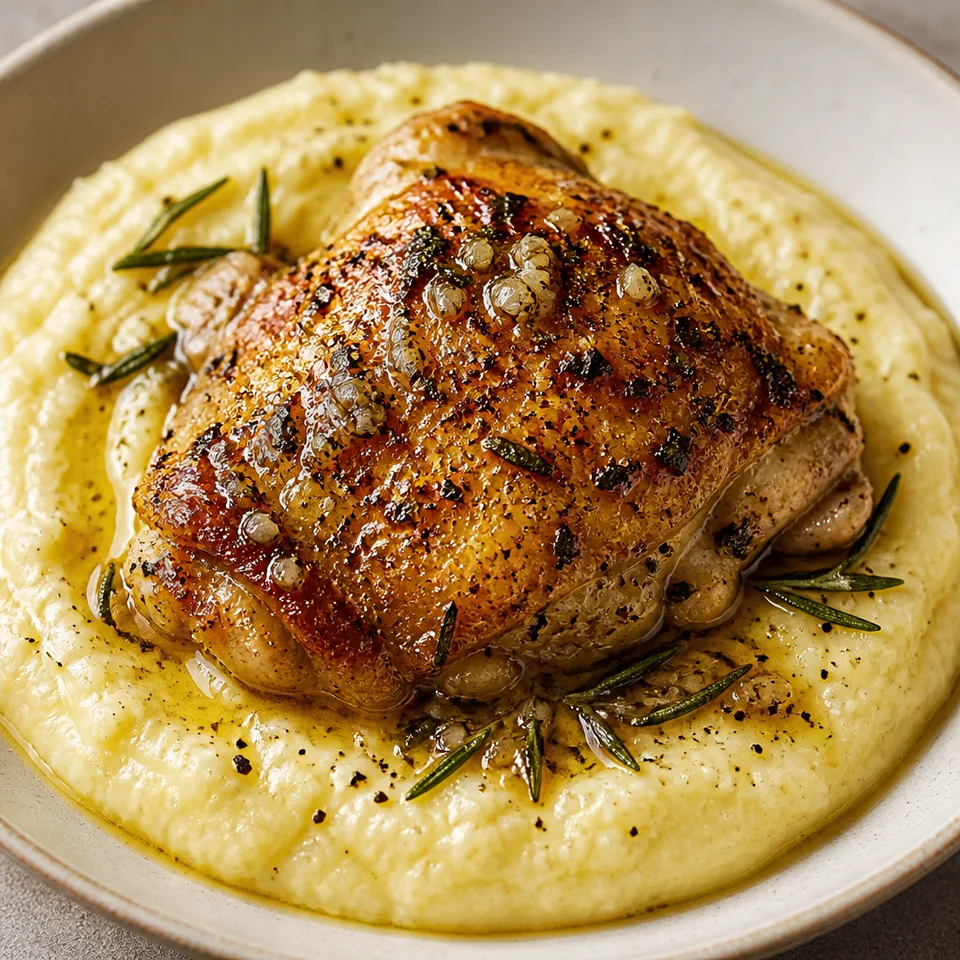 Rosemary Chicken Thighs with Cacio e Pepe Polenta — serving inspiration