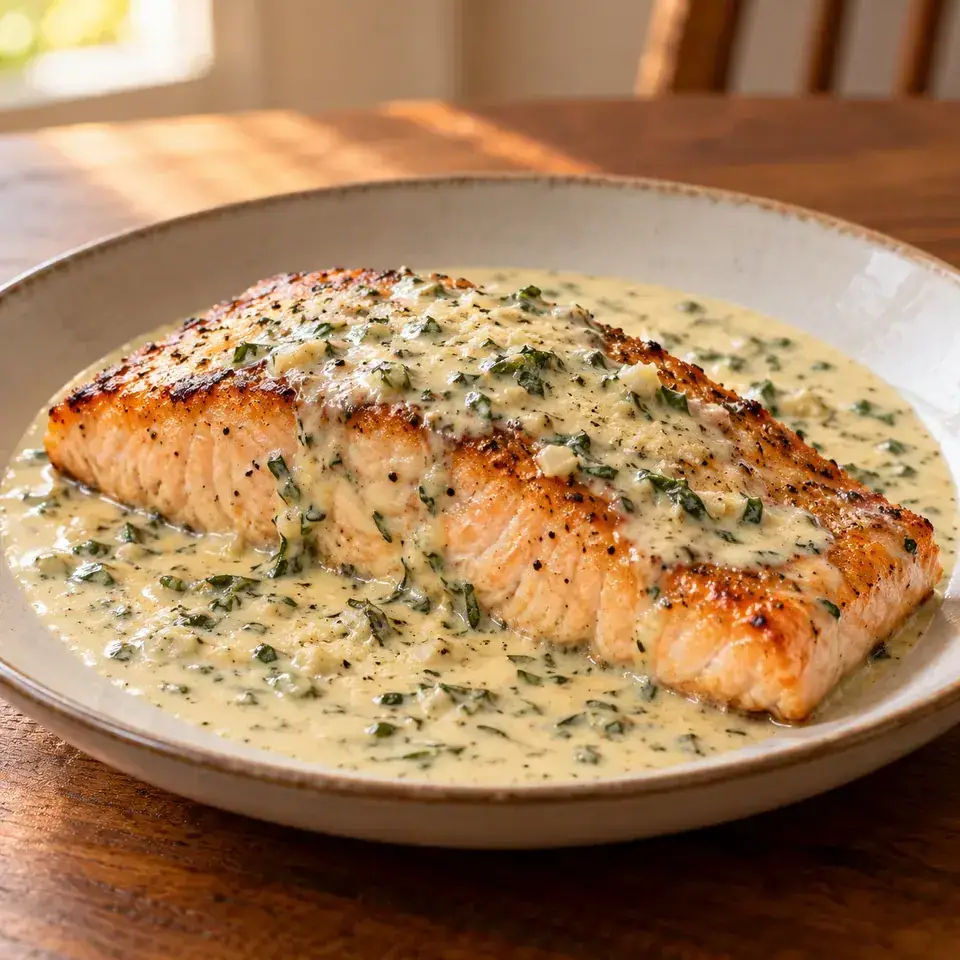 Salmon with Herb & Garlic Cream Sauce — serving inspiration