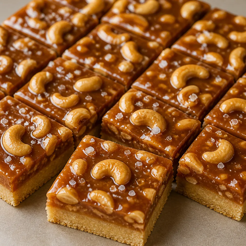 Salted Caramel Bars with Cashews — serving inspiration