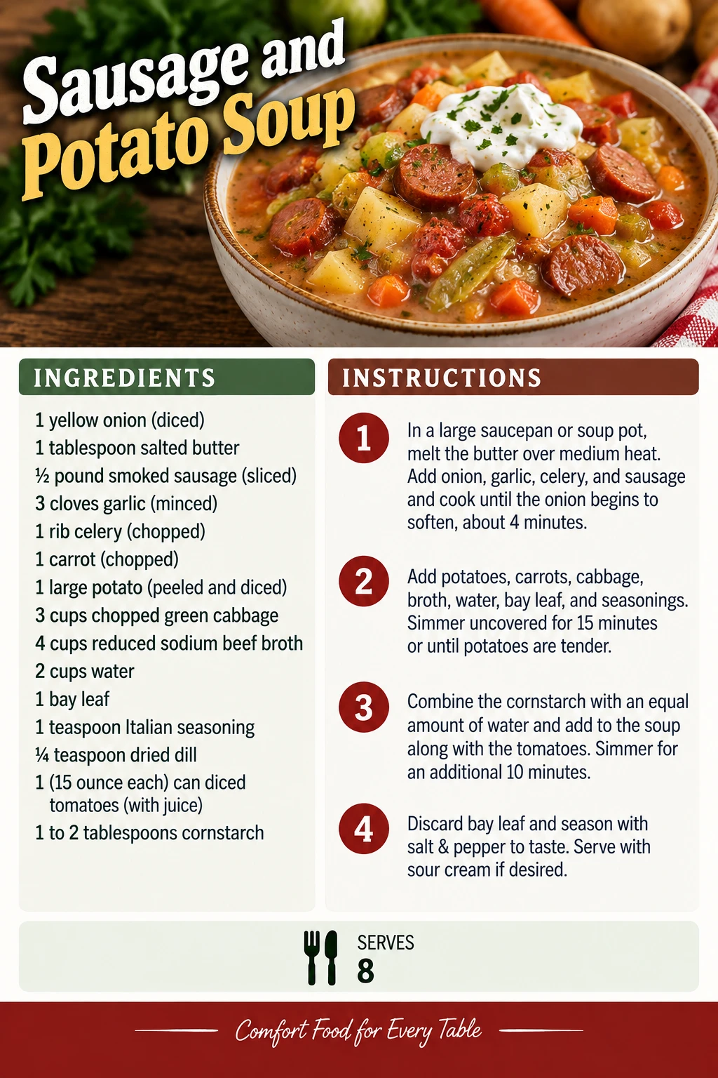 Saved Sausage and Potato Soup recipe card; accessible ingredients and instructions are listed above.