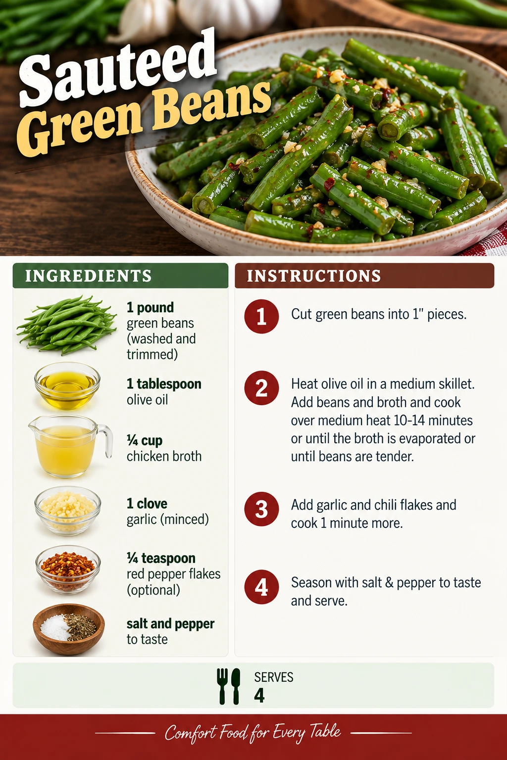 Saved Sauteed Green Beans recipe card; accessible ingredients and instructions are listed above.
