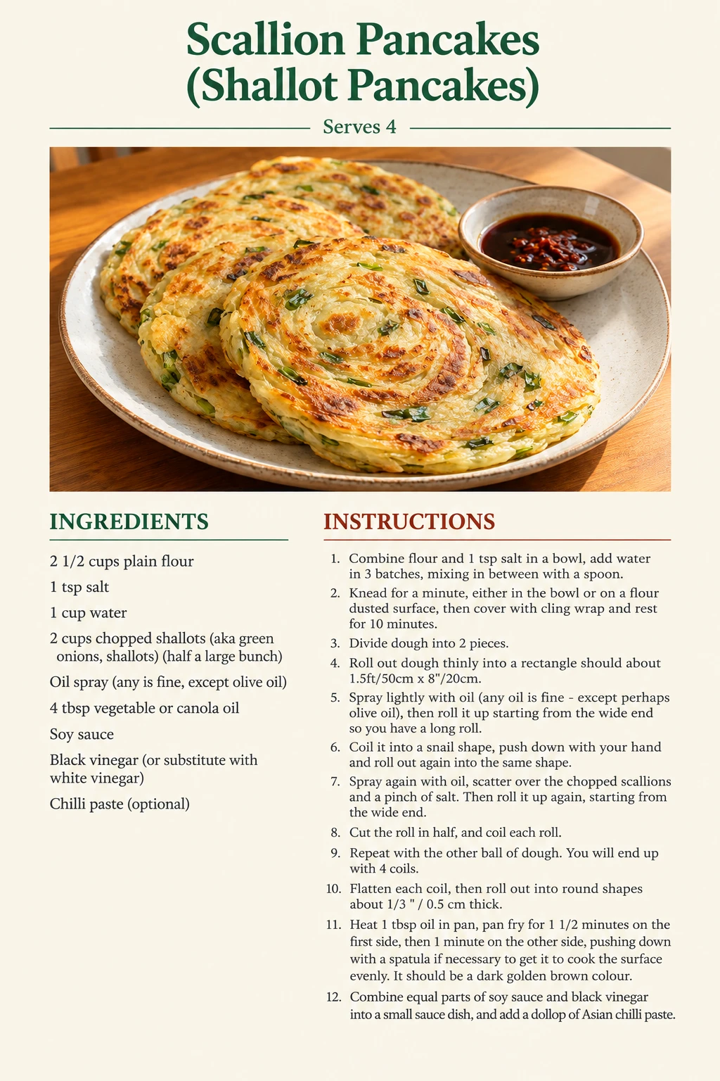 Saved Scallion Pancakes (Shallot Pancakes) recipe card; accessible ingredients and instructions are listed above.