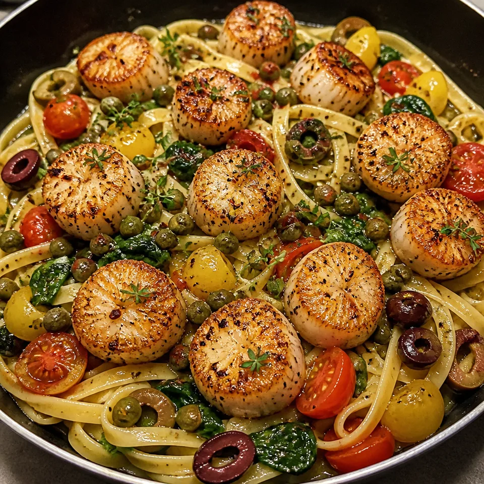 Scallop Pasta with Tomatoes and Spinach in a Lemon Garlic Butter Sauce — serving inspiration