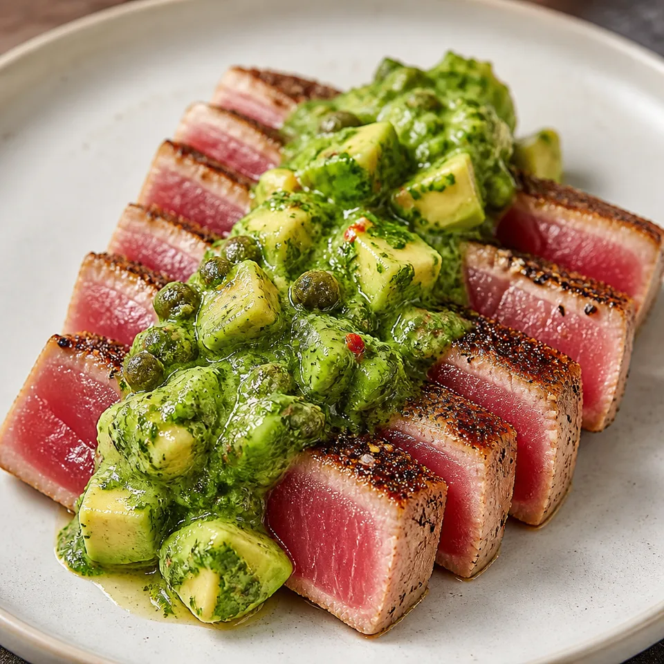 Seared Tuna with Avocado Salsa Verde — serving inspiration