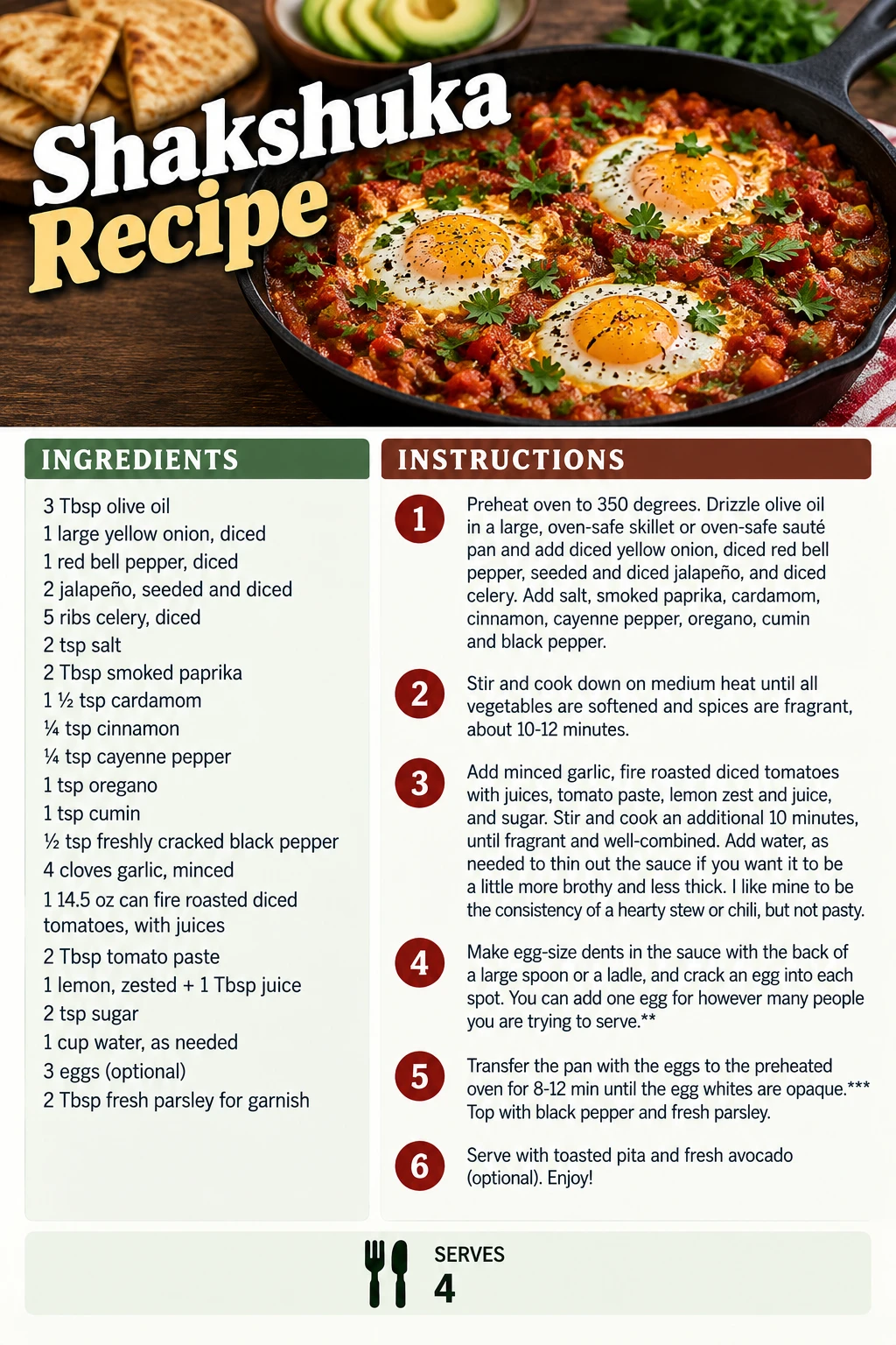 Saved Shakshuka Recipe recipe card; accessible ingredients and instructions are listed above.
