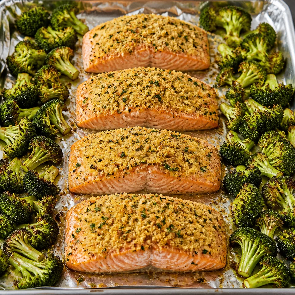 Sheet Pan Parmesan Crusted Salmon with Broccoli — serving inspiration