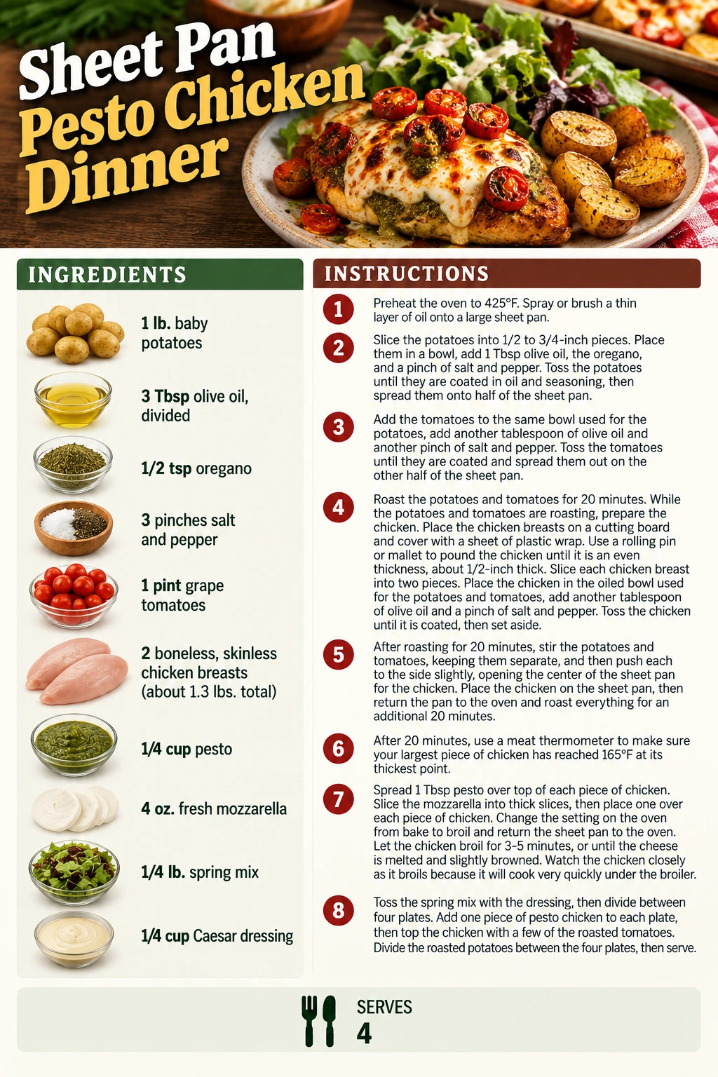 Saved Sheet Pan Pesto Chicken Dinner recipe card; accessible ingredients and instructions are listed above.