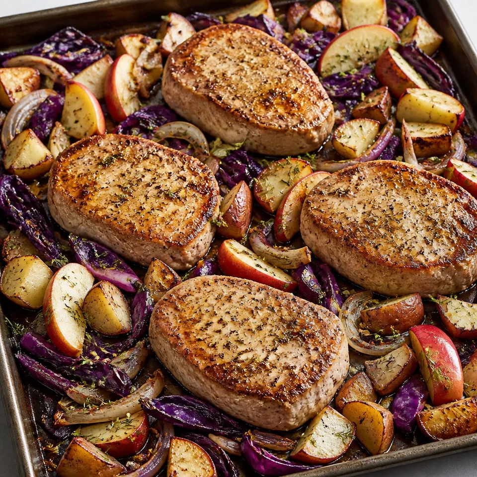 Sheet Pan Pork Chops with Cabbage, Apples and Potatoes — serving inspiration