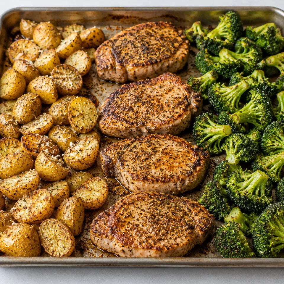 Sheet Pan Pork Chops with Potatoes and Broccoli — serving inspiration