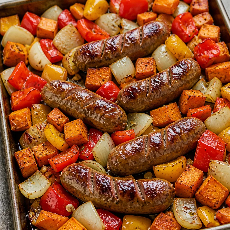 Sheet Pan Sausage and Peppers with Sweet Potatoes — serving inspiration