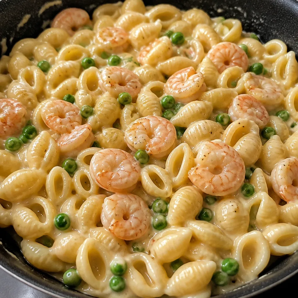Shells and Cheese with Shrimp and Peas — serving inspiration