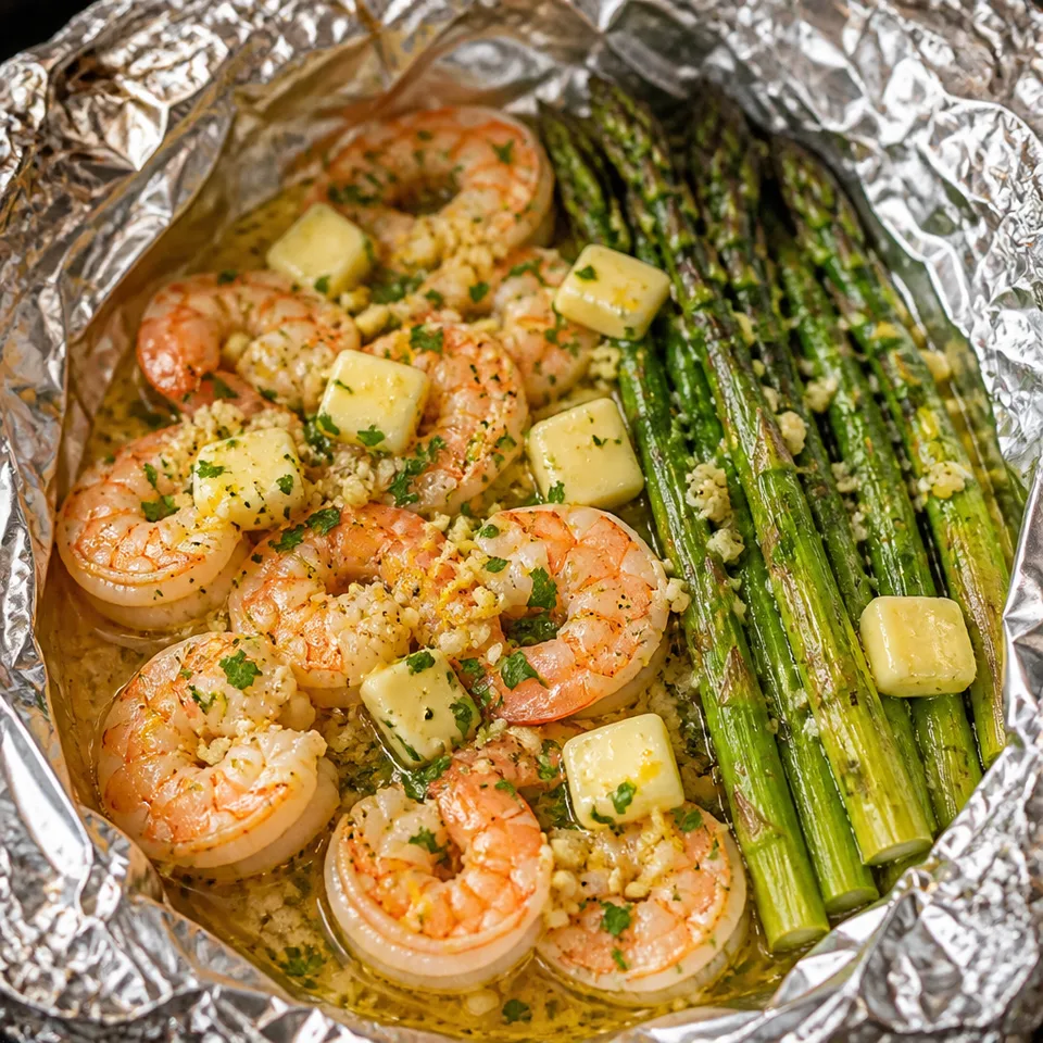 Shrimp and Asparagus Foil Packs with Garlic Lemon Butter Sauce — serving inspiration