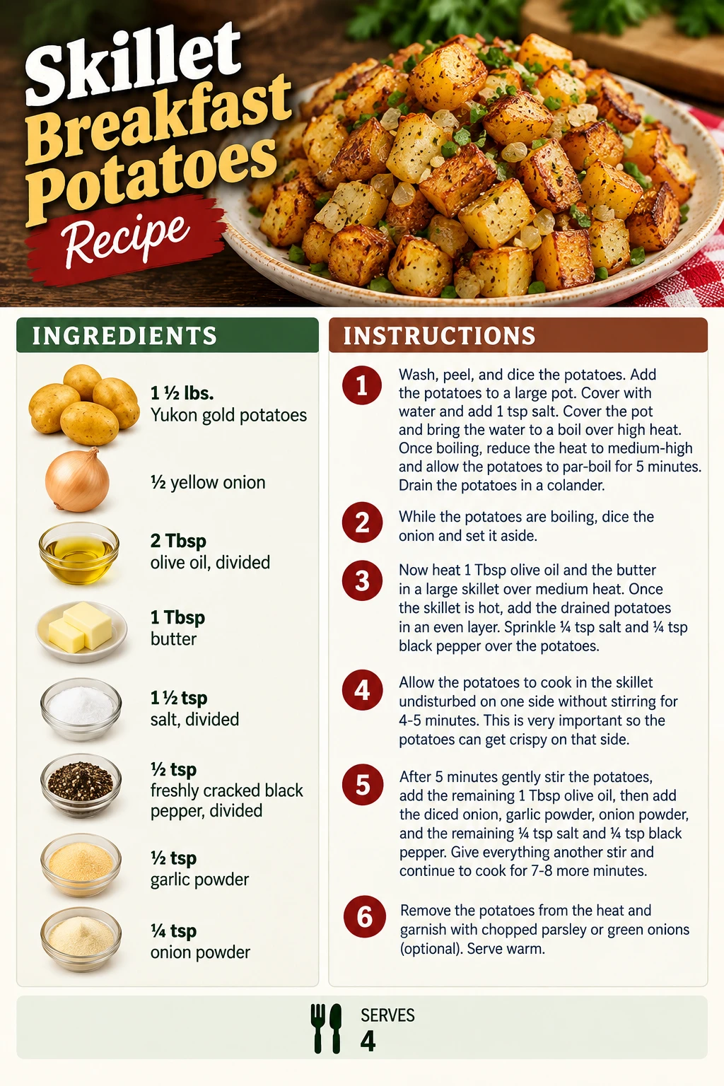 Saved Skillet Breakfast Potatoes Recipe recipe card; accessible ingredients and instructions are listed above.