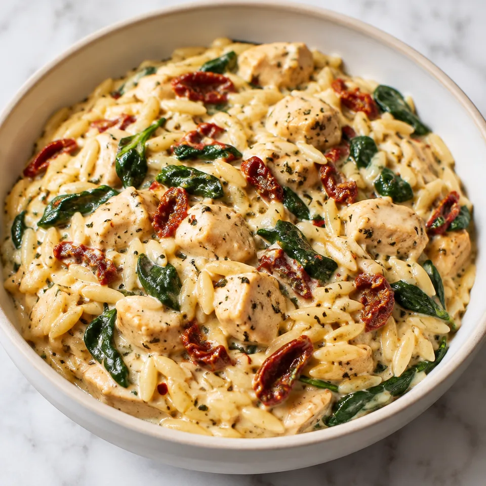 Slow Cooker Creamy Tuscan Chicken Orzo — serving inspiration