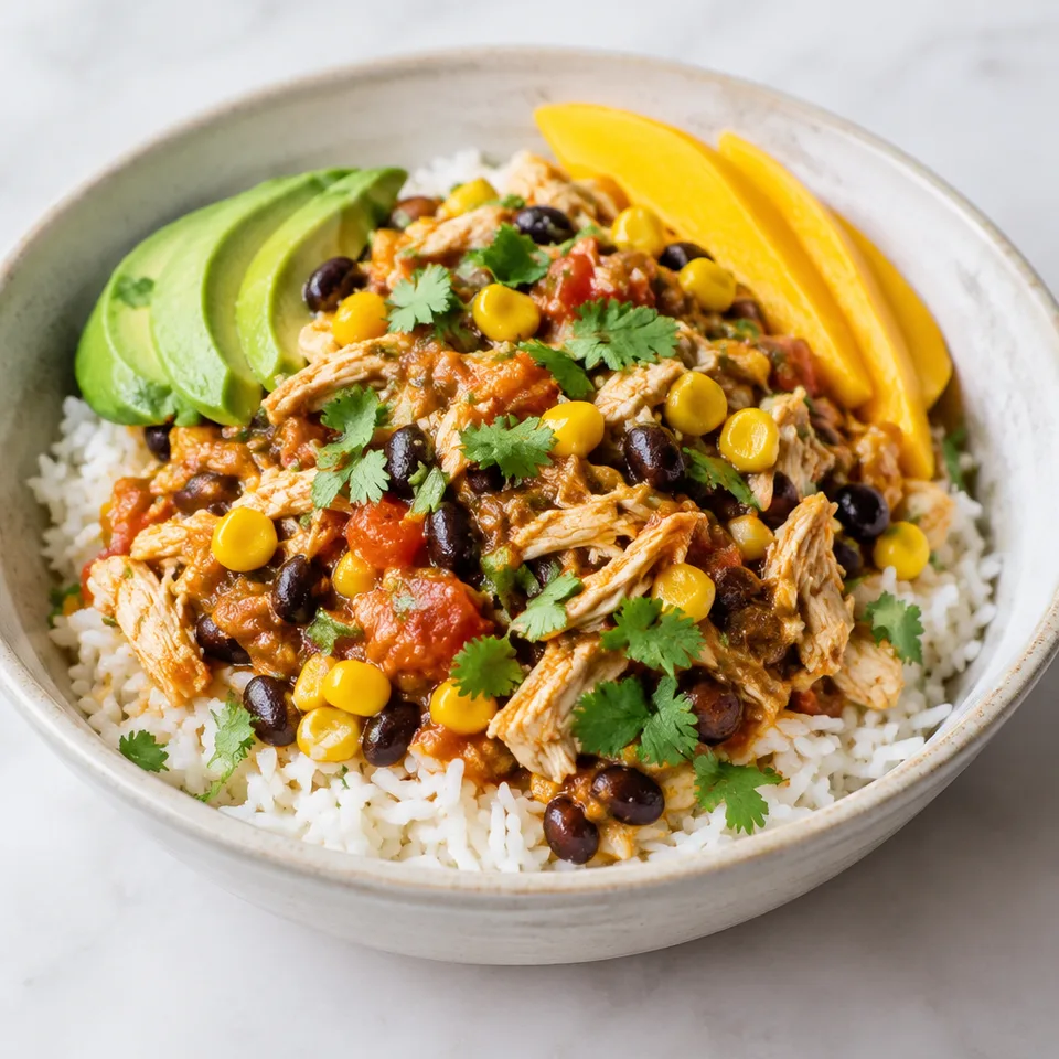 Slow Cooker Mango Salsa Chicken with Coconut Rice — serving inspiration