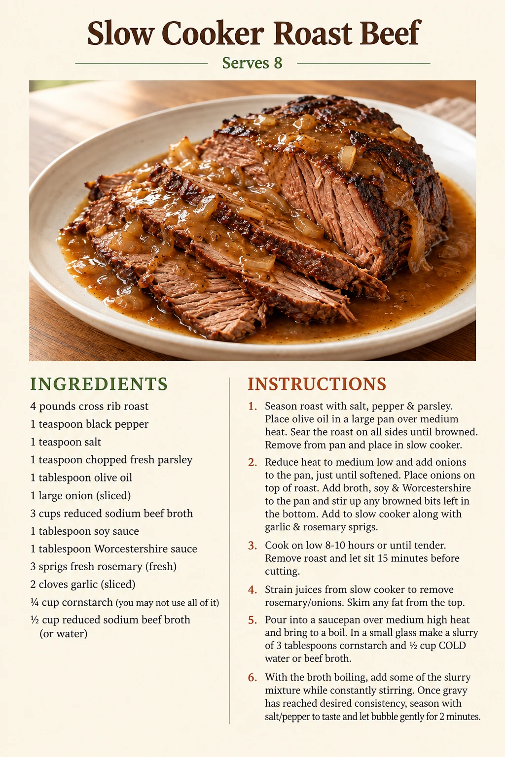 Saved Slow Cooker Roast Beef recipe card; accessible ingredients and instructions are listed above.
