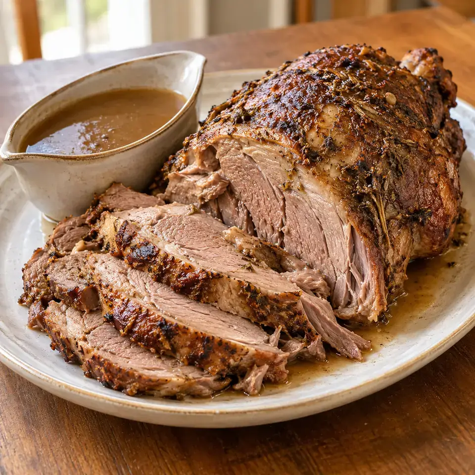 Slow Cooker Roast Lamb Leg with Gravy — serving inspiration