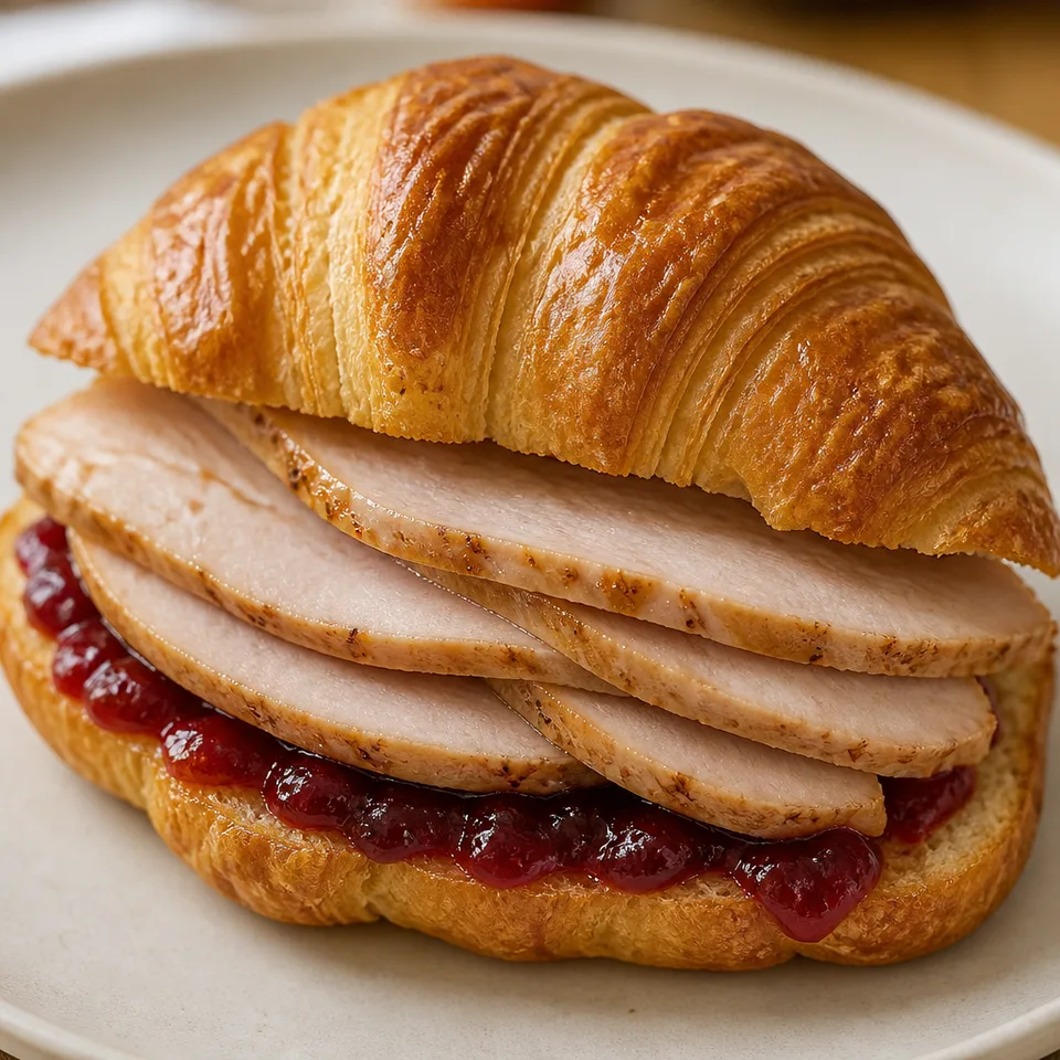 Smoked Turkey and Cranberry Croissant Sandwich — serving inspiration