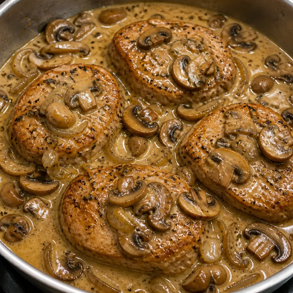 Smothered Pork Chops with Mushroom Onion Gravy — serving inspiration