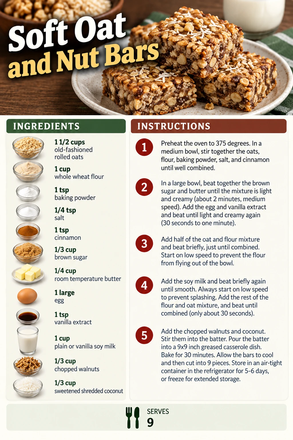 Saved Soft Oat and Nut Bars recipe card; accessible ingredients and instructions are listed above.