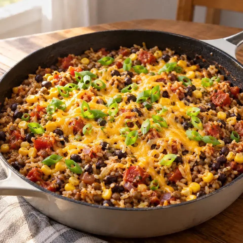 Southwest Lentils and Rice Skillet — serving inspiration