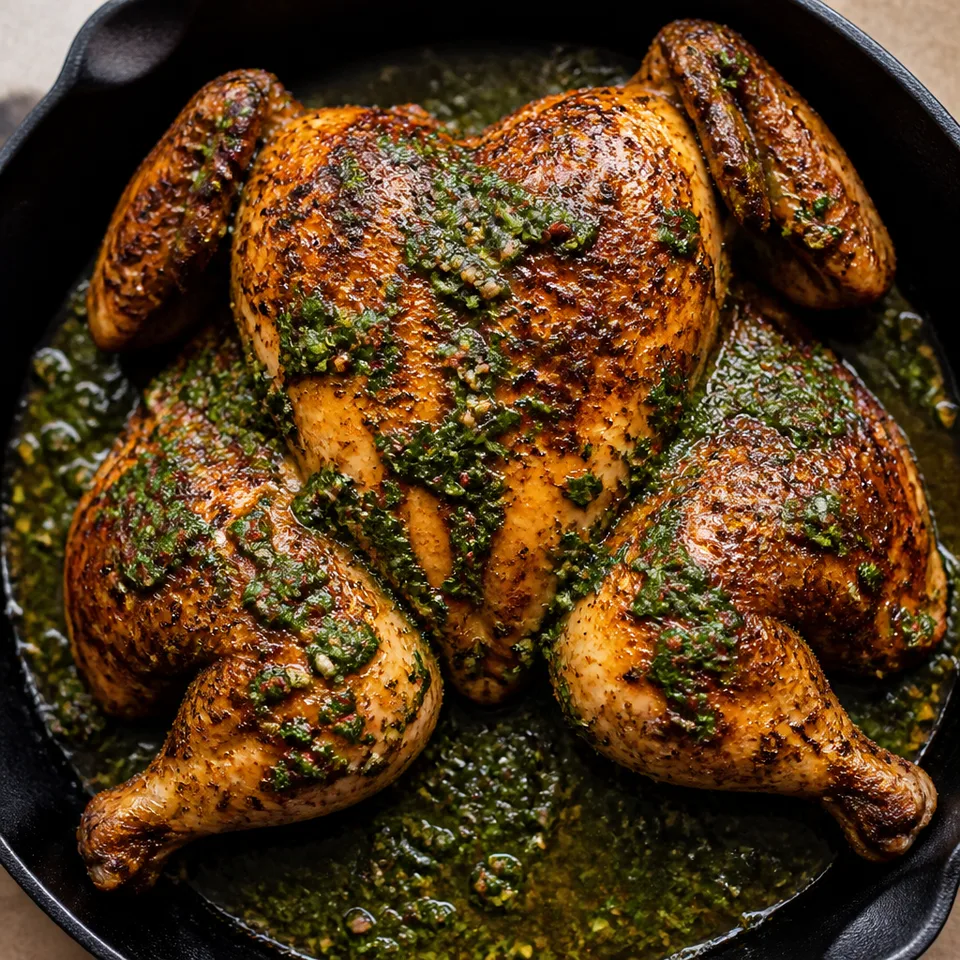 Spatchcock Chicken with Chimichurri Sauce — serving inspiration