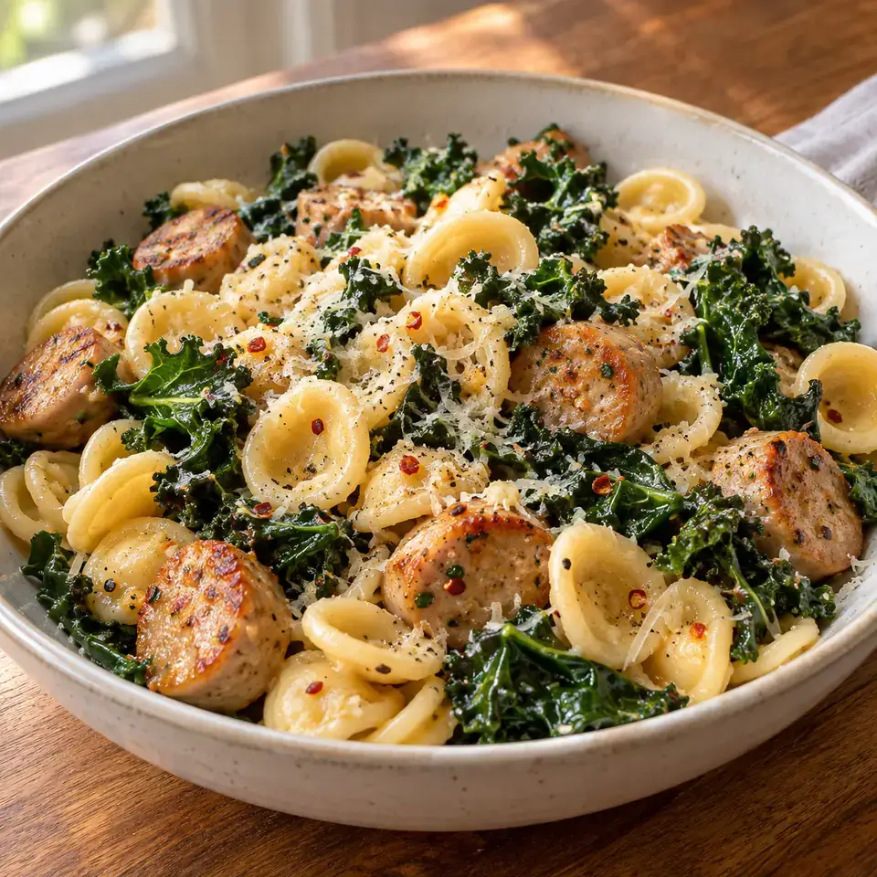 Spicy Orecchiette with Chicken Sausage and Kale — serving inspiration