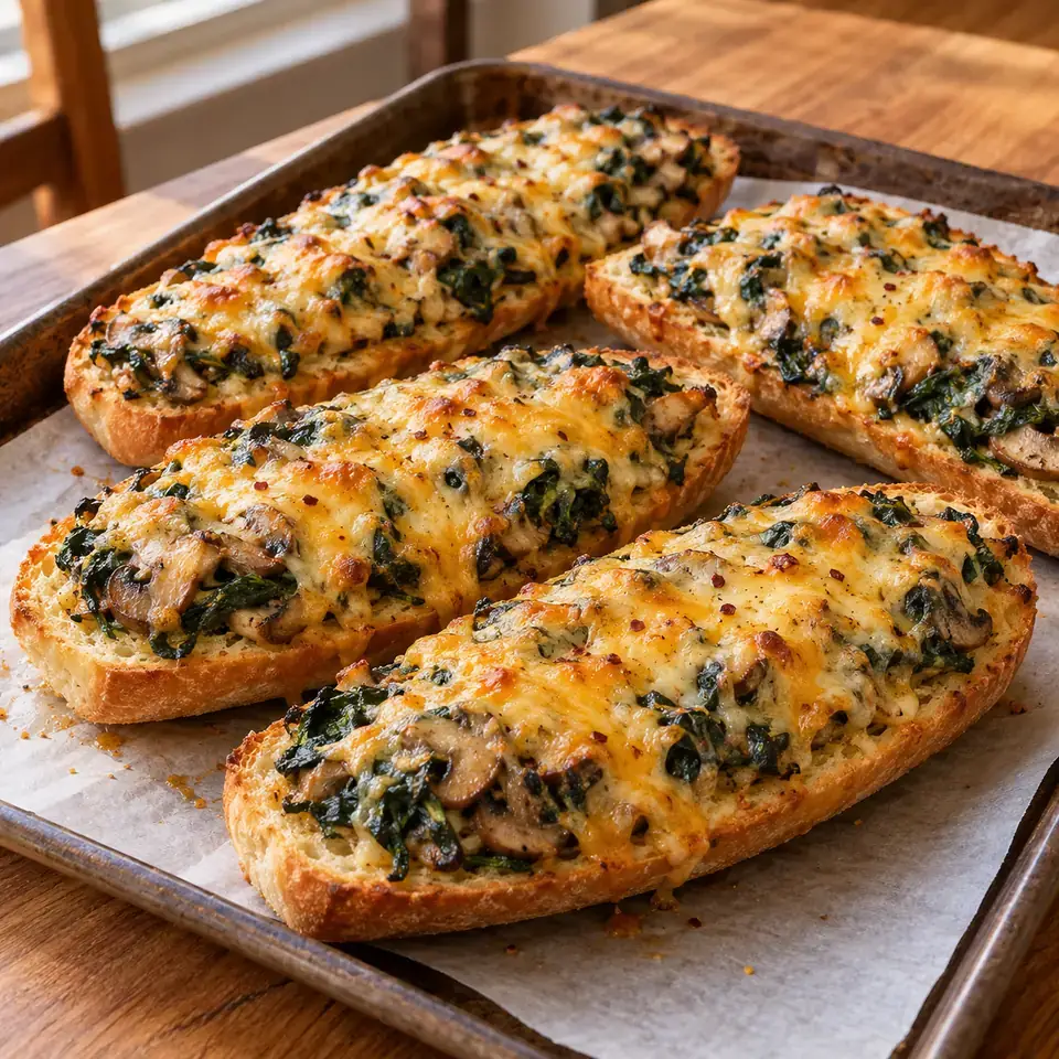 Spinach Mushroom French Bread Pizzas — serving inspiration