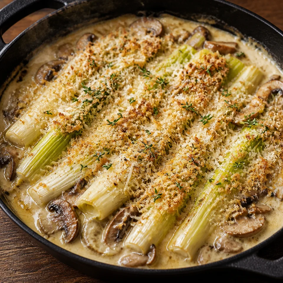 Spring Leek and Mushroom Gratin — serving inspiration