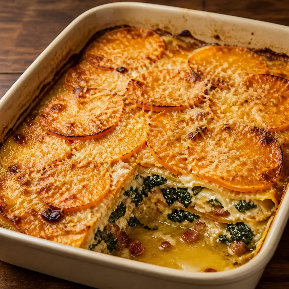 Squash, pancetta & sage lazy lasagne — serving inspiration